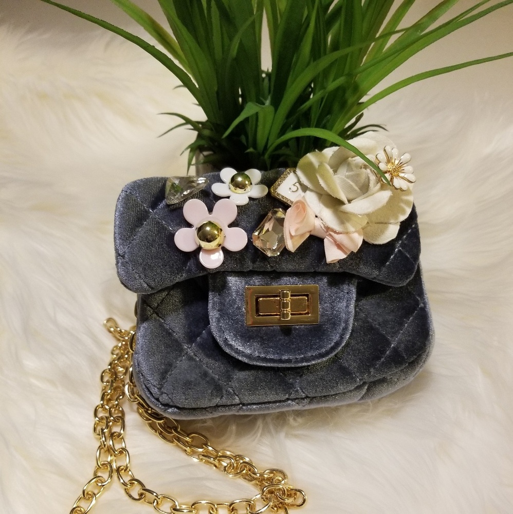 Blue Velvet Quilted Purse